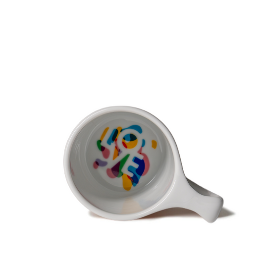 Colour of Love Mug — ceramic, multicolor geometric LOVE pattern