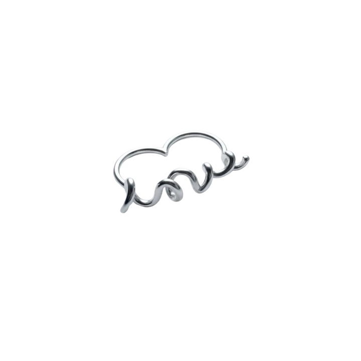 Silver elephant-shaped ring on a white background
