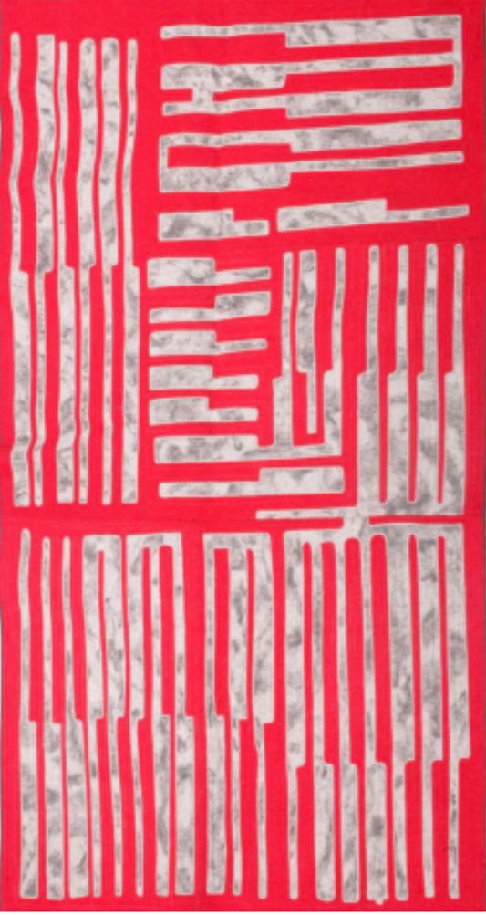 Abstract pattern with red and gray vertical lines on a red background