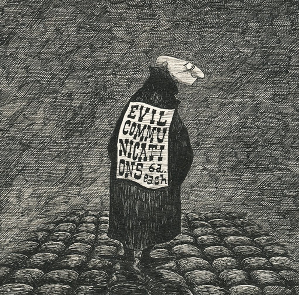 edward gorey evil communications crosshatching drawing
