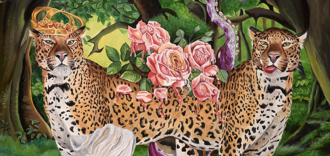 Roberta Lobeira fantasy artwork with vibrant colors wildlife and symbolic dreamlike scenes