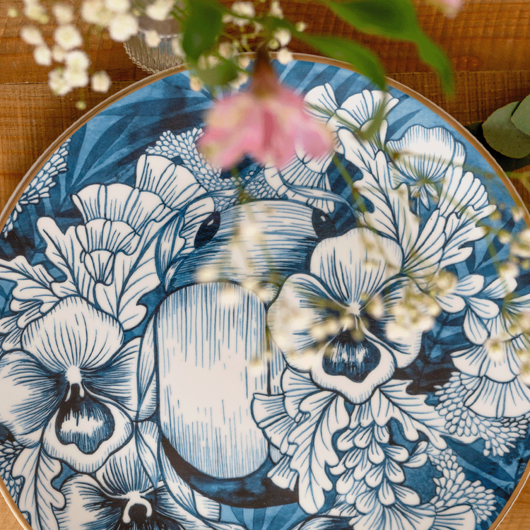 Remediarium Primum Charger Plate — porcelain, blue botanical illustration, 14in