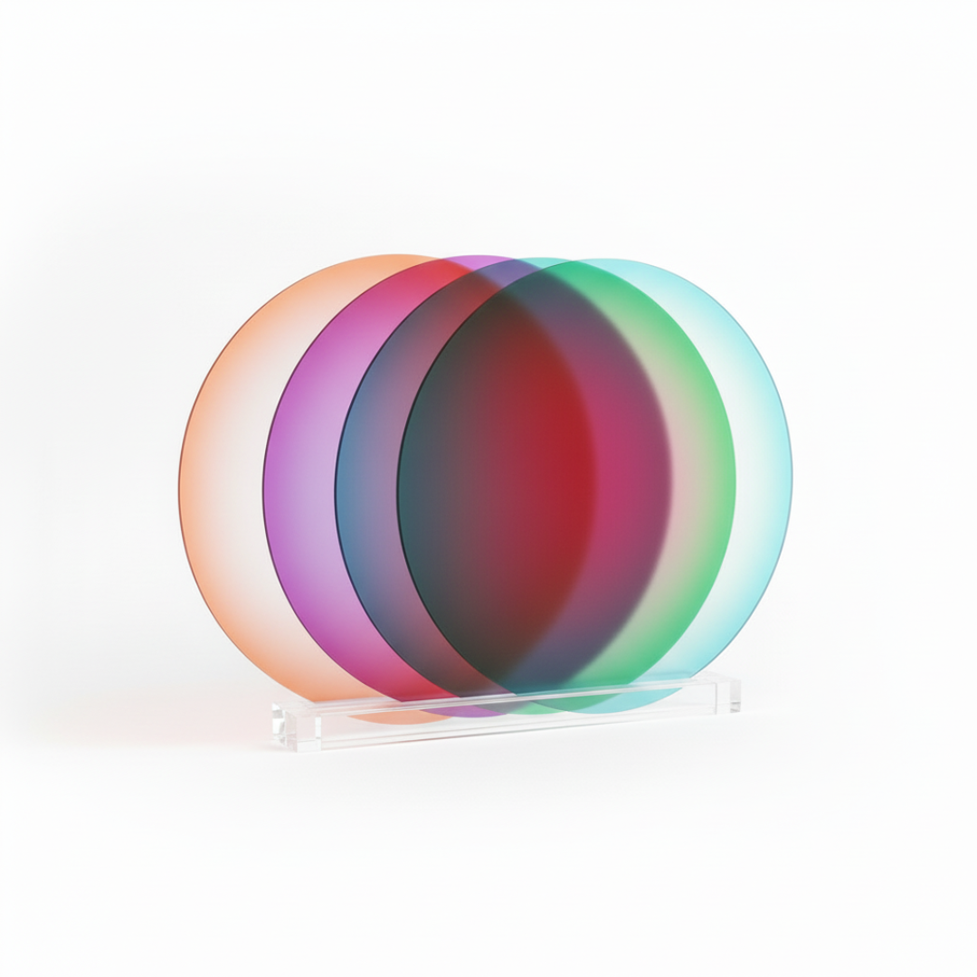 Colorful placemats with concentric rings on a white background