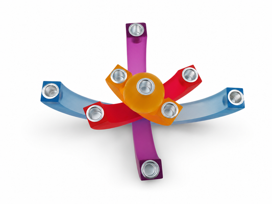 Colorful metal ring with embedded lights on a white background