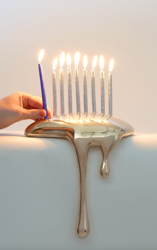 Gold bronze menorah candles