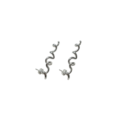 Spiral silver earrings on a white background