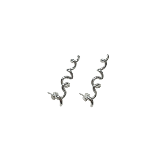Spiral silver earrings on a white background