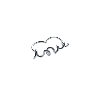 Silver elephant-shaped ring on a white background