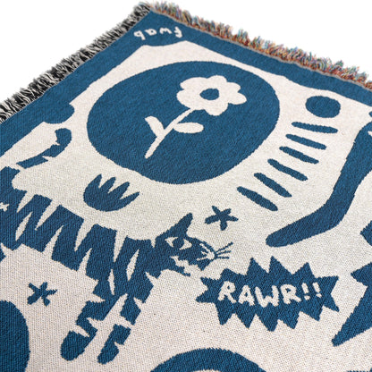 blue and white throw blanket