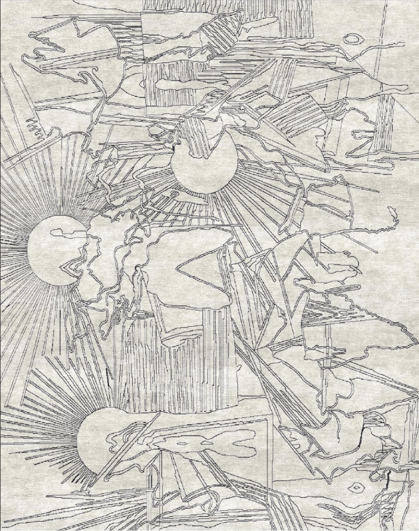 Abstract black line drawing on a light gray background