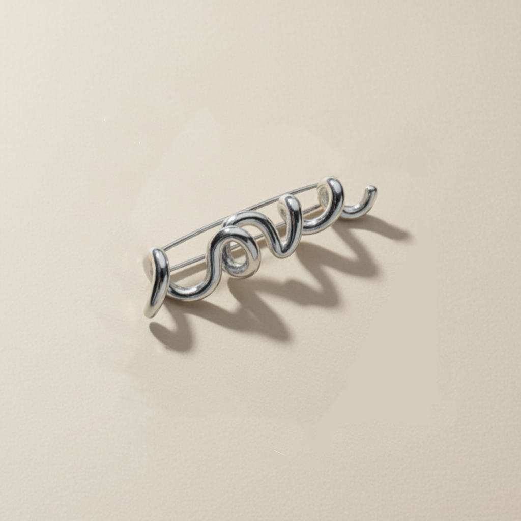 Love Brooch - Sterling Silver — sterling silver, sculptural double finger ring/LOVE motif